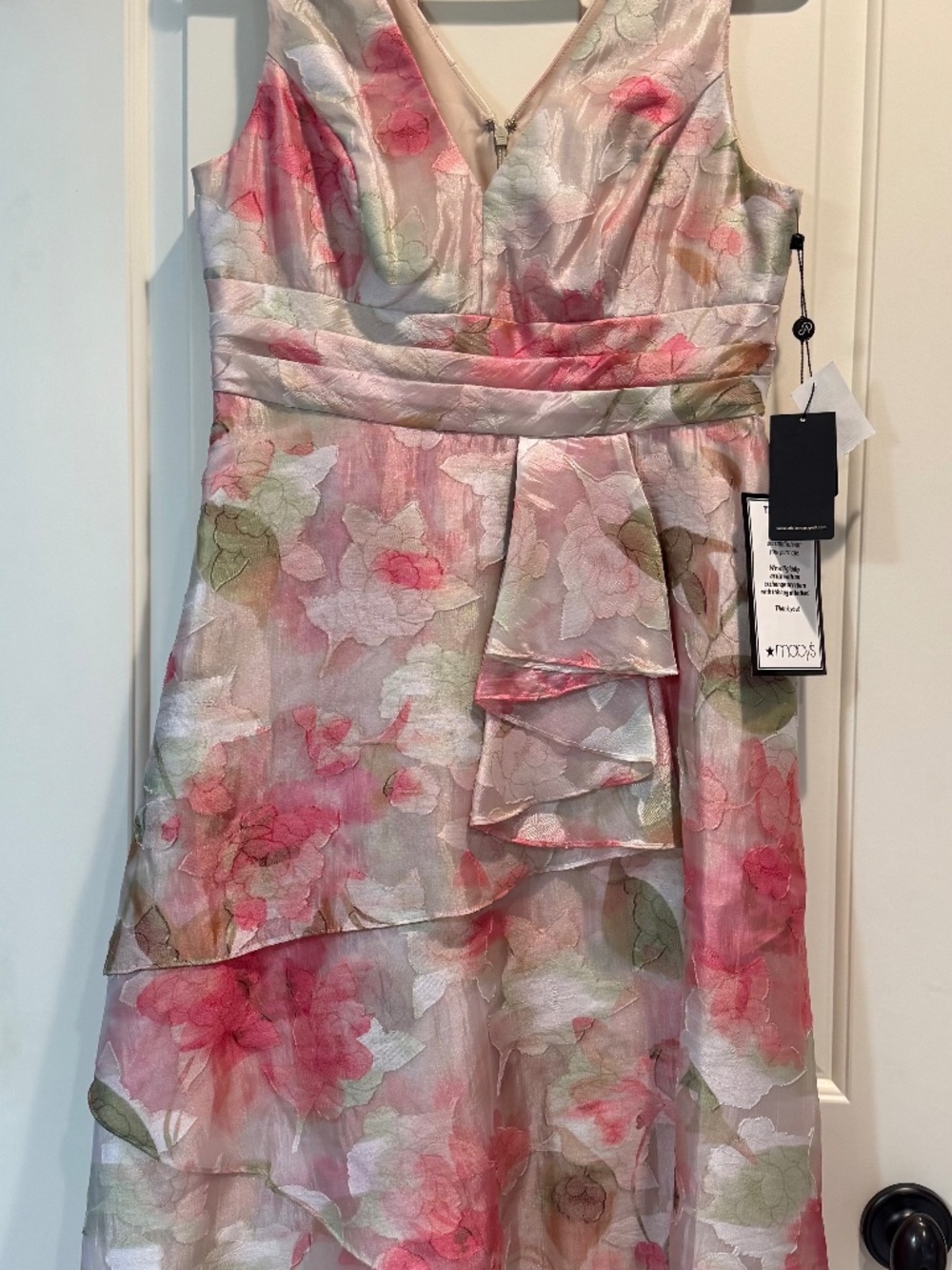 NWT Adrianna Papell Petite Cascade Organza Midi Dress 12P Sage Multi